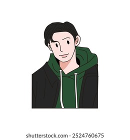 vector of a young man wearing a jacket with a white screen