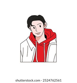 vector of a young man wearing a jacket with a white screen