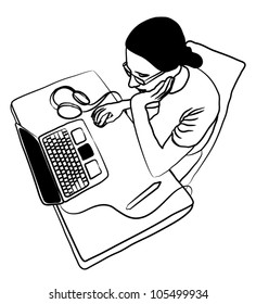 Vector Young Man Working on his Laptop Isolated on White Background
