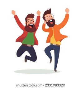 Vector young men jumping and celebrating happy friendship day concept illustration  