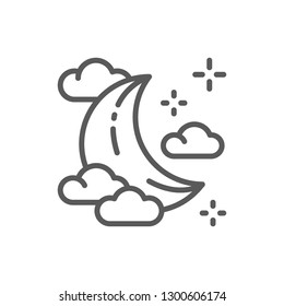 Vector young moon in clouds line icon. Symbol and sign illustration design. Isolated on white background
