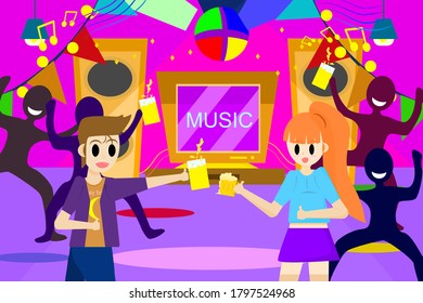 Vector young people are celebrating party  Have fun, lifestyle, relaxation and socializing with friends.  Concept illustration of drinking to celebrate in various festivals