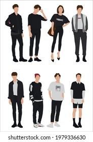 
Vector of young people with street wear, standing in white background 
