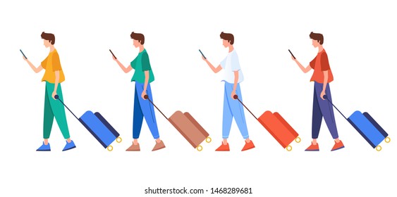 Vector young people with travel bag with different color. illustration vector