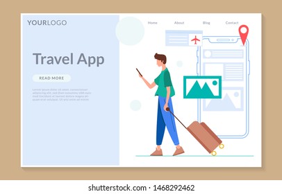Vector young people with travel bag, landing page, best for web. traveling  illustration vector.