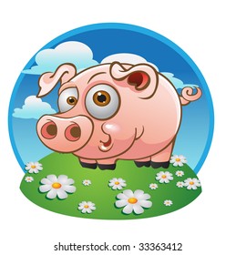vector young pig on the color background