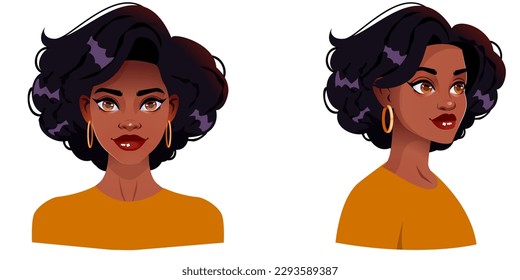 Vector young pretty fashion african girl black hair dark skin smiling