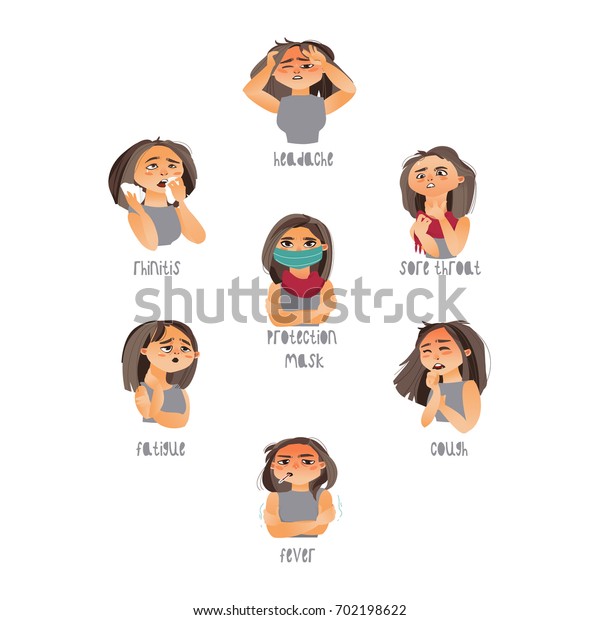 Vector Young Sick Girls Set Suffering Stock Vector (Royalty Free ...