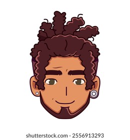 Vector Young Smiling Black Man Avatar Cartoon Illustration Isolated