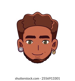 Vector Young Smiling Black Man Avatar Cartoon Illustration Isolated