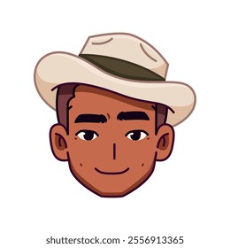 Vector Young Smiling Black Man Avatar Hat Cartoon Illustration Isolated