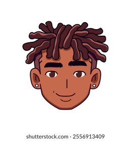 Vector Young Smiling Black Man Avatar Cartoon Illustration Isolated