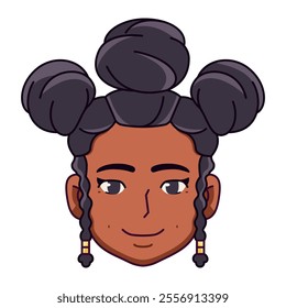 Vector Young Smiling Black Woman Avatar Cartoon Illustration Isolated