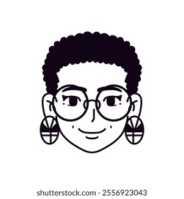 Vector Young Smiling Black Woman Avatar Glasses Cartoon Illustration Isolated