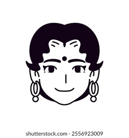 Vector Young Smiling Hindu Woman Avatar Cartoon Illustration Isolated