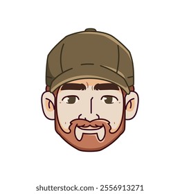 Vector Young Smiling Man Avatar Cap Cartoon Illustration Isolated