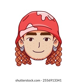 Vector Young Smiling Man Avatar Cap Cartoon Illustration Isolated