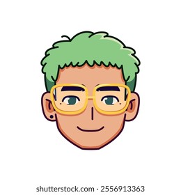 Vector Young Smiling Man Avatar Glasses Cartoon Illustration Isolated