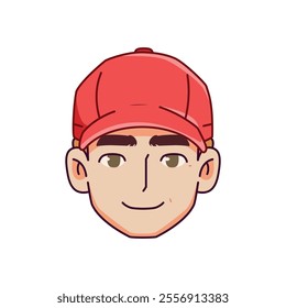 Vector Young Smiling Man Avatar Cap Cartoon Illustration Isolated