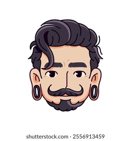 Vector Young Smiling Man Avatar Moustache Cartoon Illustration Isolated