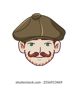 Vector Young Smiling Man Avatar Beret Cartoon Illustration Isolated