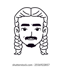 Vector Young Smiling Man Avatar Moustache Cartoon Illustration Isolated