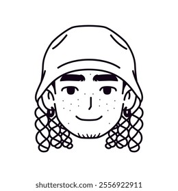 Vector Young Smiling Man Avatar Cap Cartoon Illustration Isolated