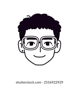 Vector Young Smiling Man Avatar Glasses Cartoon Illustration Isolated