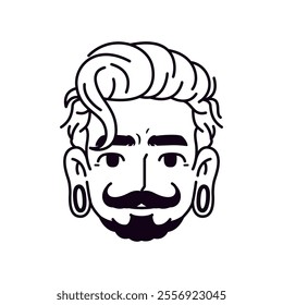 Vector Young Smiling Man Avatar Moustache Cartoon Illustration Isolated