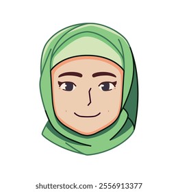 Vector Young Smiling Muslim Woman Avatar Cartoon Illustration Isolated