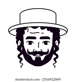 Vector Young Smiling Rabbi Man Avatar Cartoon Illustration Isolated