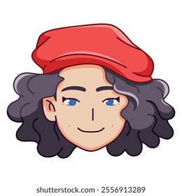 Vector Young Smiling Woman Avatar Beret Cartoon Illustration Isolated