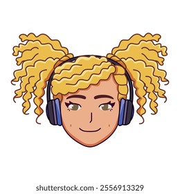 Vector Young Smiling Woman Avatar Headphones Cartoon Illustration Isolated