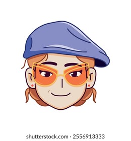 Vector Young Smiling Woman Avatar Hat Glasses Cartoon Illustration Isolated