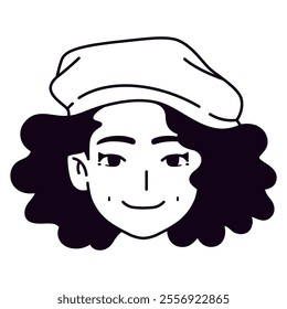 Vector Young Smiling Woman Avatar Beret Cartoon Illustration Isolated