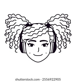 Vector Young Smiling Woman Avatar Headphones Cartoon Illustration Isolated