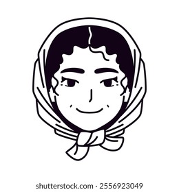Vector Young Smiling Woman Avatar Scarf Cartoon Illustration Isolated