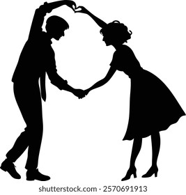 vector, young, swing, silhouette, rockabilly, rock, retro, 1950s, woman, party, music, man, Lindy, jive, jazz, illustration, hop, vintage, girl, fashion, guy, couple, dancing, tie, 50s, boogie, dancer