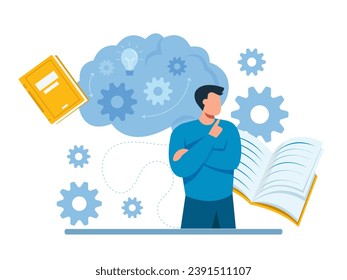 Vector of a young thinking student man planning study goals 