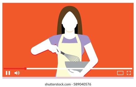 Vector Young Woman Cooking On Internet Video