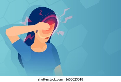 Vector Of A Young Woman With A Headache Sinus Pain