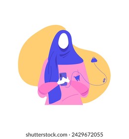 Vector young woman holding a cellphone cheerfully