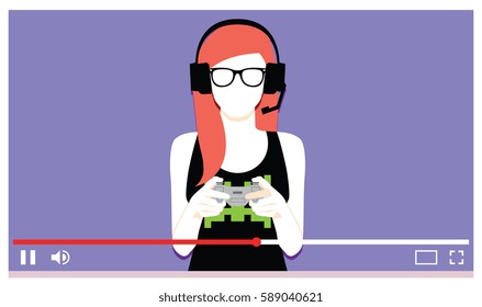 Vector Young Woman Playing Videogames On Video