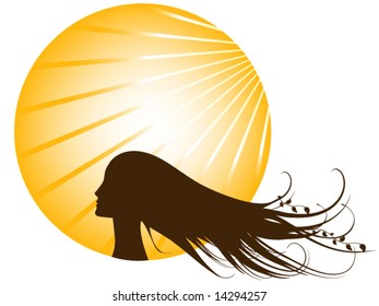 Vector Young Woman Silhouette Against Sun