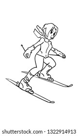 vector - Young woman skiing , isolated on background