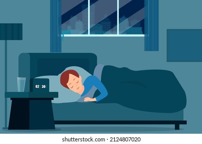 Vector of a young woman sleeping in her bed room 