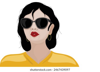 vector of young woman with sunglass. 