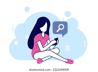 Vector of a young woman using mobile phone browsing internet 