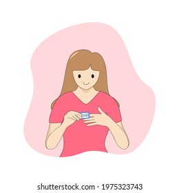 Vector - Young woman using Pulse Oximeter to clip on her finger. Checking oxygen in blood and heart rate. Healthcare, medical concept. Cartoon style.