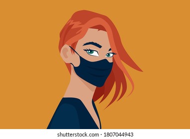 Vector of a young woman wearing a face mask 